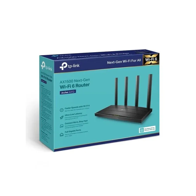 Wireless Router-TP-LINK-Wireless Router-1500 Mbps-Wi-Fi 6-1 WAN-3x10-100-1000M-Number of antennas 4-ARCHERAX12