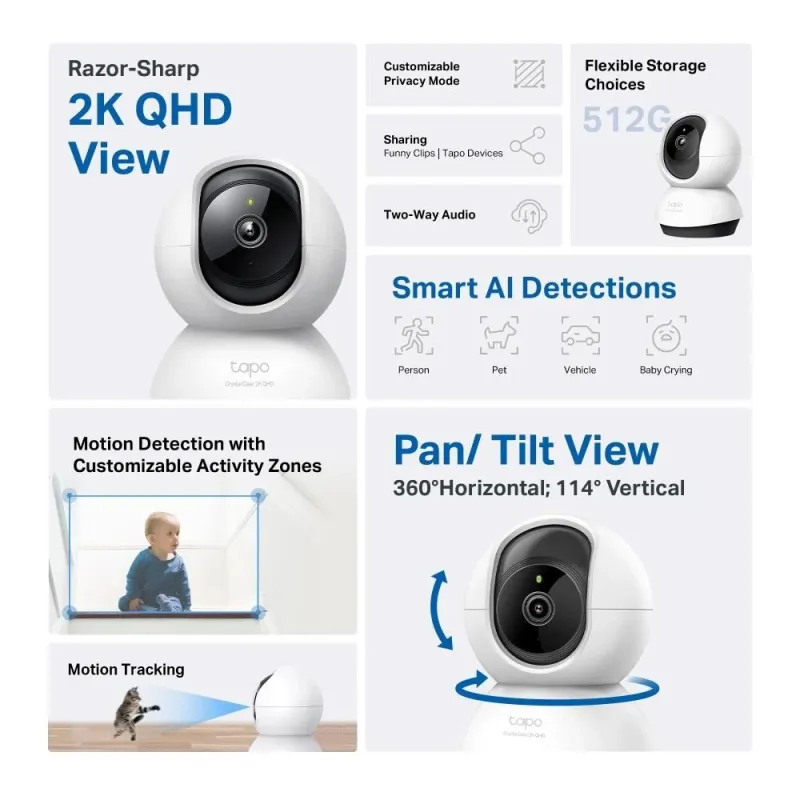 TP-LINK Pan-Tilt Wi-Fi Camera - Tapo C220 - PTZ - 4 MP - 4mm-F2.0 - H.264 - Micro SD, Max. 512GB