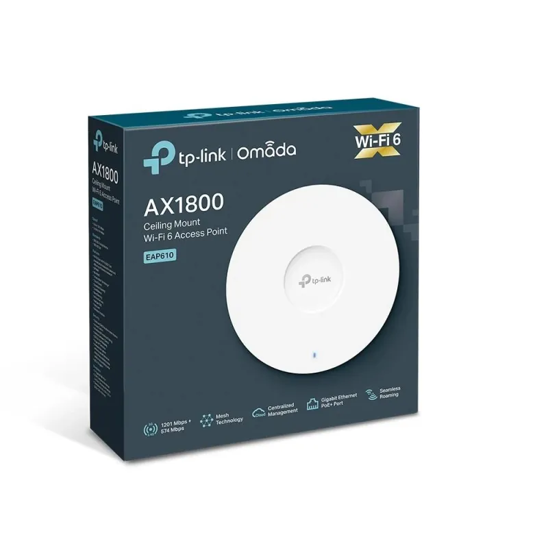 TP-LINK - AX1800 Indoor WiFi 6 Access Point - EAP610 - 802.11ax - 2.4 GHz-5 GHz - 1201 Mbit-s - N-A Mbit-s - Ethernet LAN