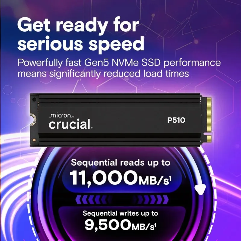 SSD-CRUCIAL-P510-2TB-M.2-PCIe Gen5-NVMe-TLC-Write speed 8700 MBytes-sec-Read speed 10000 MBytes-sec-TBW 1200 TB-CT2000P510SSD5