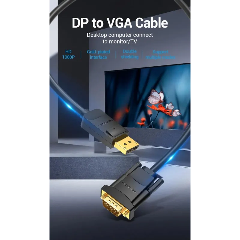 Cable dp to vga 2m-black hblbh vention