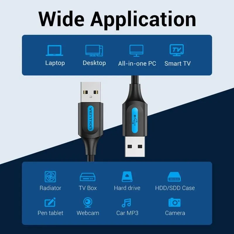 Cable usb2.0 male to male-2m black cojbh vention