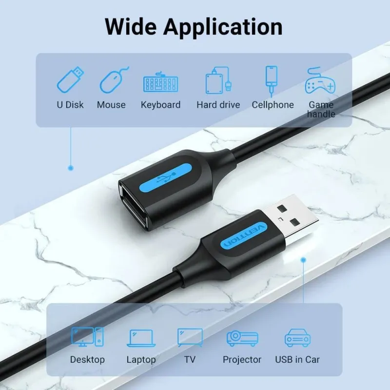 Cable usb2.0 male to female-1m black cbibf vention