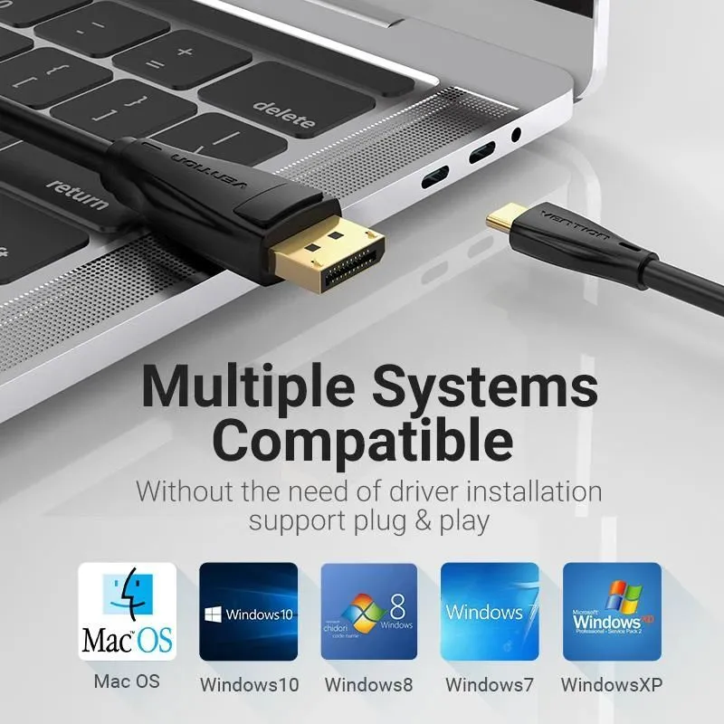 Cable dp to usb-c 8k hd-2m black cgybh vention