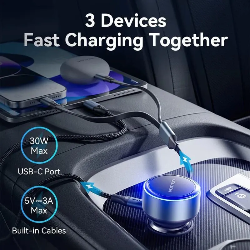 Mobile charger car usb-3p black ffob0 vention