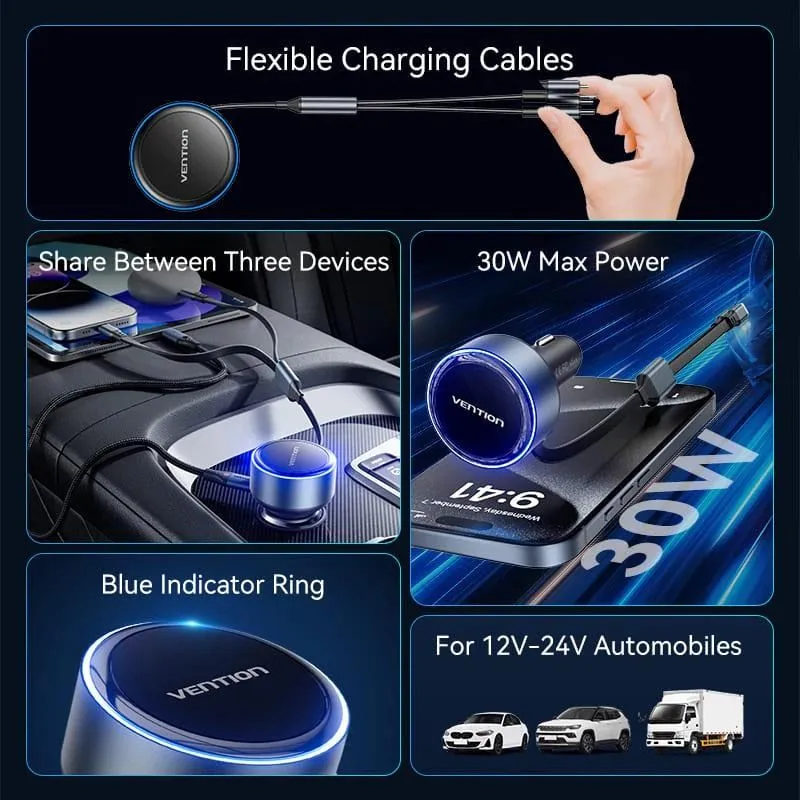 Mobile charger car usb-3p black ffob0 vention
