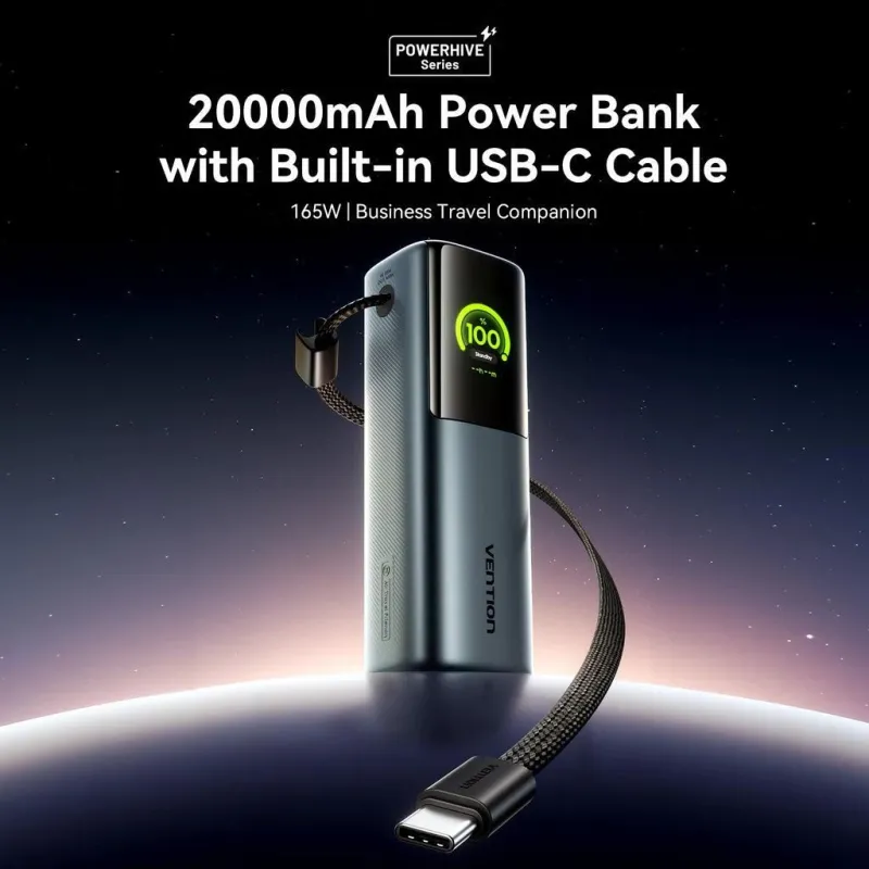 Power bank usb 20000mah 165w-gray tft display fkfh0 vention