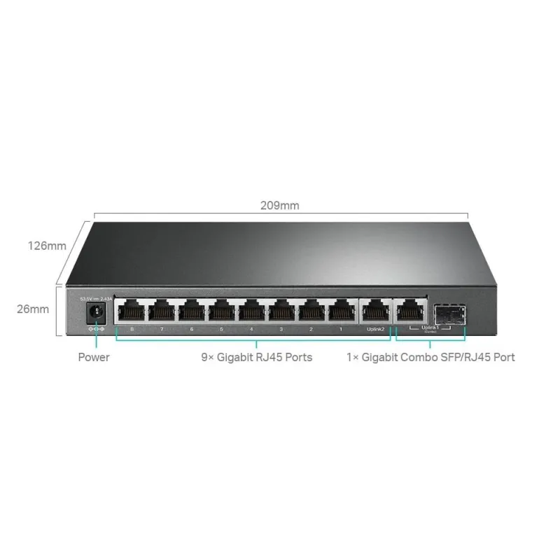 Switch-TP-LINK-Desktop-pedestal-9x10Base-T - 100Base-TX - 1000Base-T-1x10-100-1000BASE-T-SFP combo-PoE+ ports 8-123