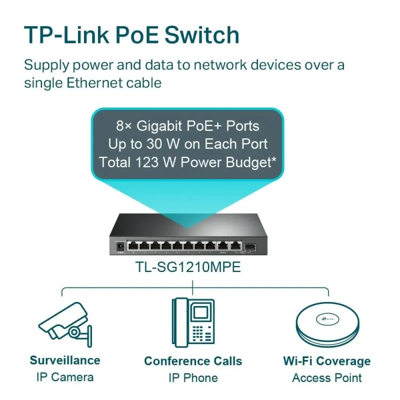 Switch-TP-LINK-Desktop-pedestal-9x10Base-T - 100Base-TX - 1000Base-T-1x10-100-1000BASE-T-SFP combo-PoE+ ports 8-123