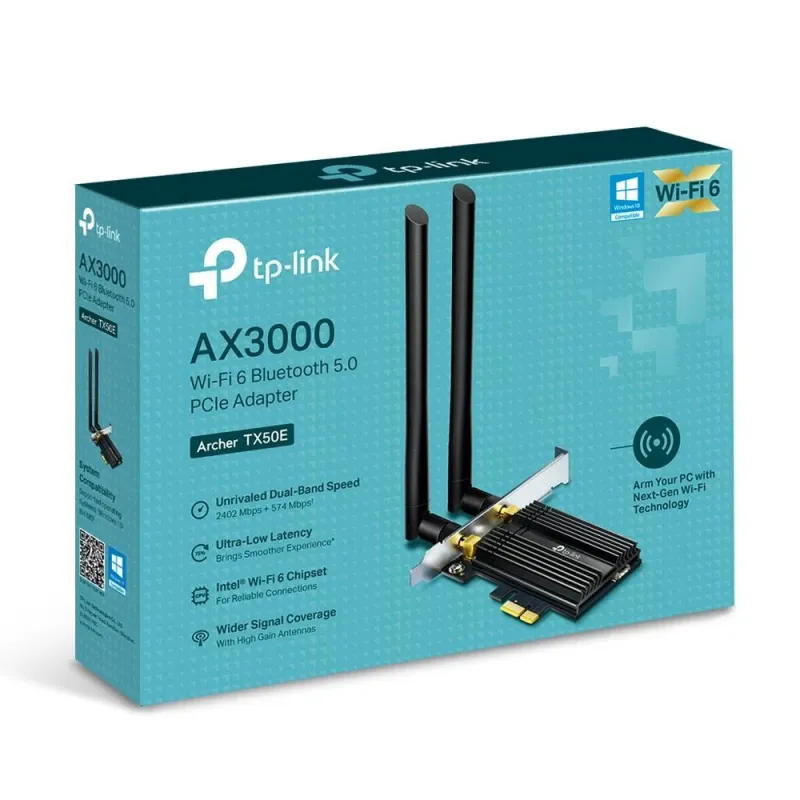 Dual Band - TP-LINK - Archer Wi-Fi 6 Bluetooth 5.0 PCIe Adapter - TX50E - 2.4GHz-5GHz - Antenna type 2xExternal