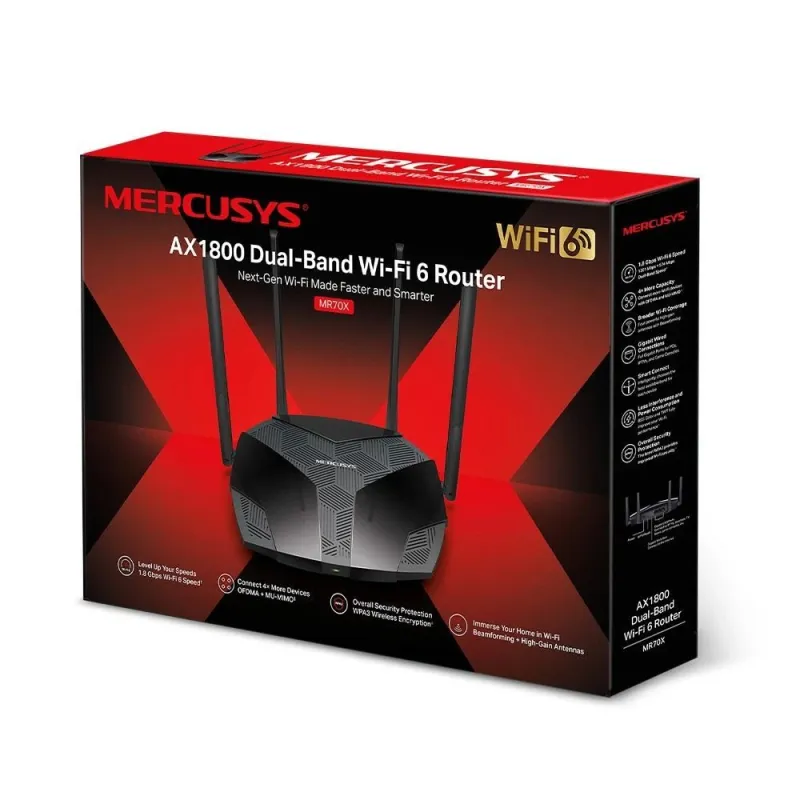 AX1800 Dual-Band WiFi 6 Router - MR70X - 802.11ax - 1201+574 Mbit-s - 10-100-1000 Mbit-s - Ethernet LAN ,RJ-45, ports 3 - Mesh