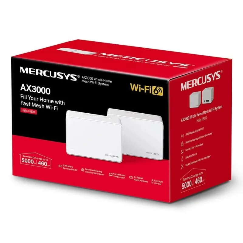 Wireless Router-MERCUSYS-Wireless Router-2-pack-3000 Mbps-Mesh-3x10-100-1000M-HALOH80X,2-PACK,
