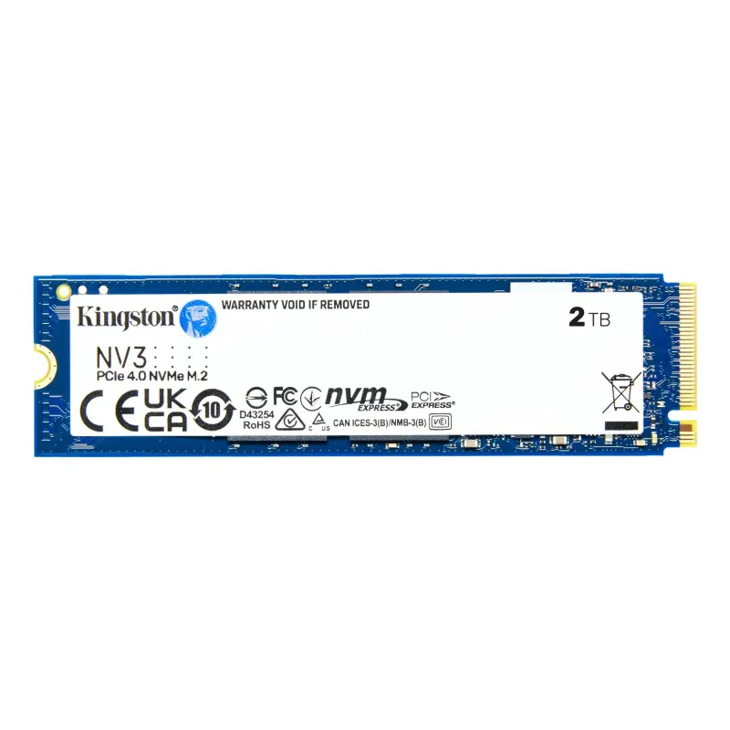 Kingston SSD - NV3 - 2000 GB - SSD form factor M.2 2280 - Solid-state drive interface PCIe NVMe Gen 4.0 ,x4, - Read speed 6000