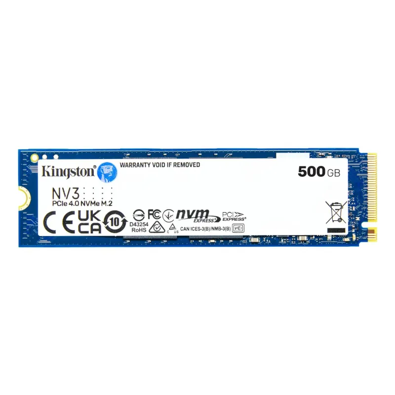 SSD-KINGSTON-NV3-500GB-M.2-PCIE-NVMe-3D NAND-Write speed 3000 MBytes-sec-Read speed 5000 MBytes-sec-TBW 160 TB-MTBF 200000