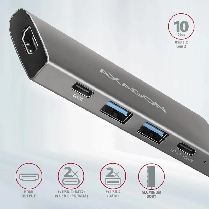 I-o hub usb-c 5in1-0.2m hmc-5g2 axagon