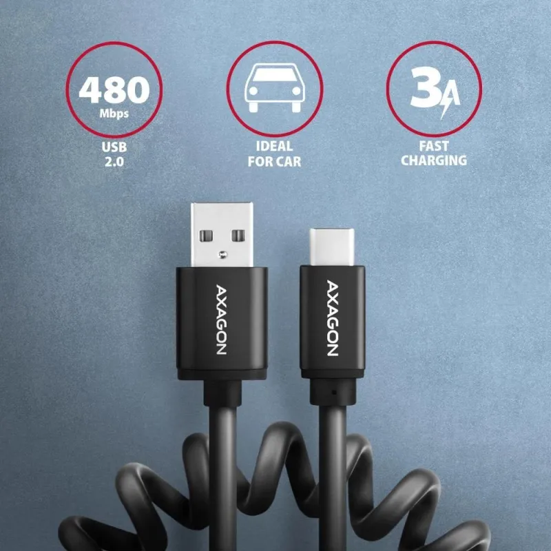 Cable usb-c to usb2.0 0.6m-twister blk bucm-am10tb axagon
