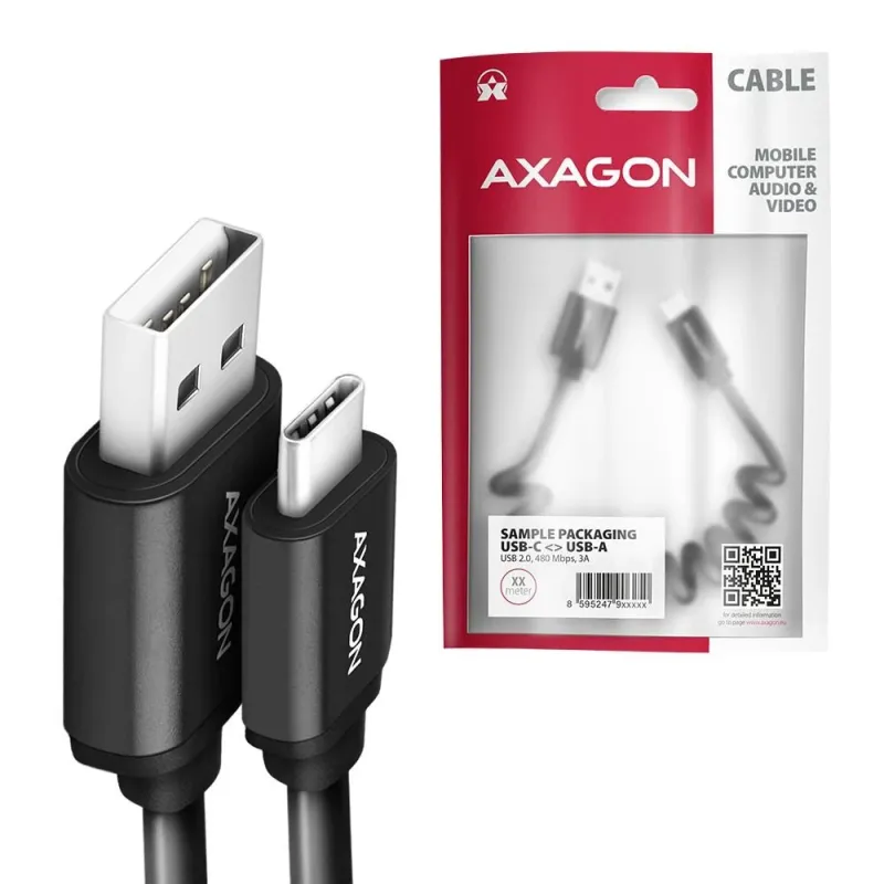 Cable usb-c to usb2.0 0.6m-twister blk bucm-am10tb axagon