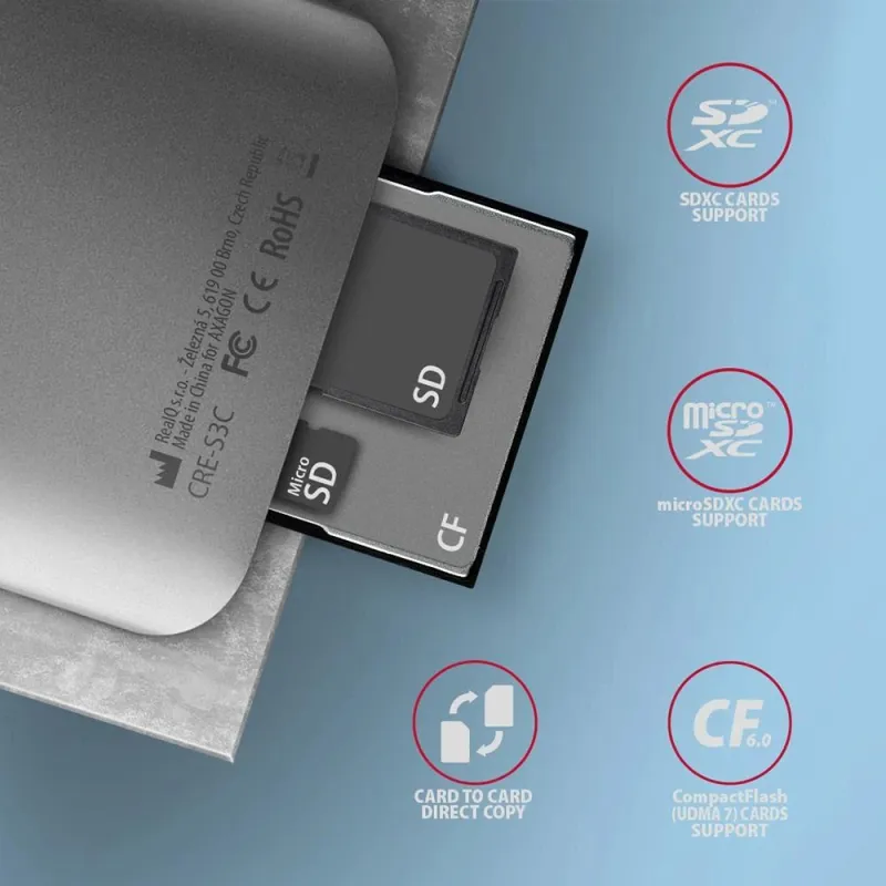Memory reader usb-c 3-slot-sd-microsd-cf cre-s3c axagon