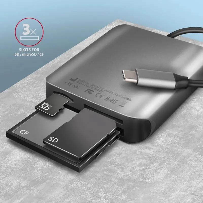 Memory reader usb-c 3-slot-sd-microsd-cf cre-s3c axagon