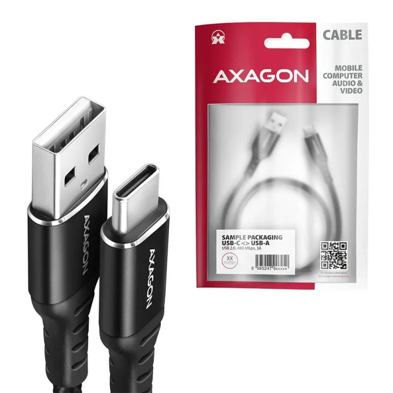 Cable usb-c to usb2.0 2m-black bucm-am20ab axagon