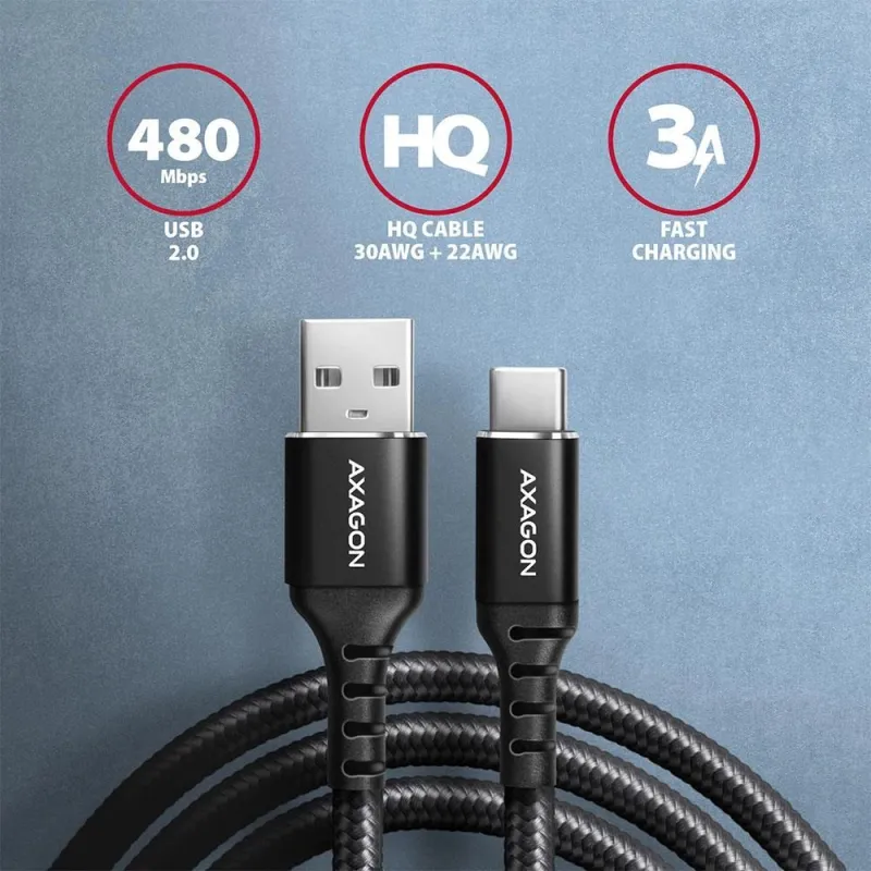 Cable usb-c to usb2.0 2m-black bucm-am20ab axagon