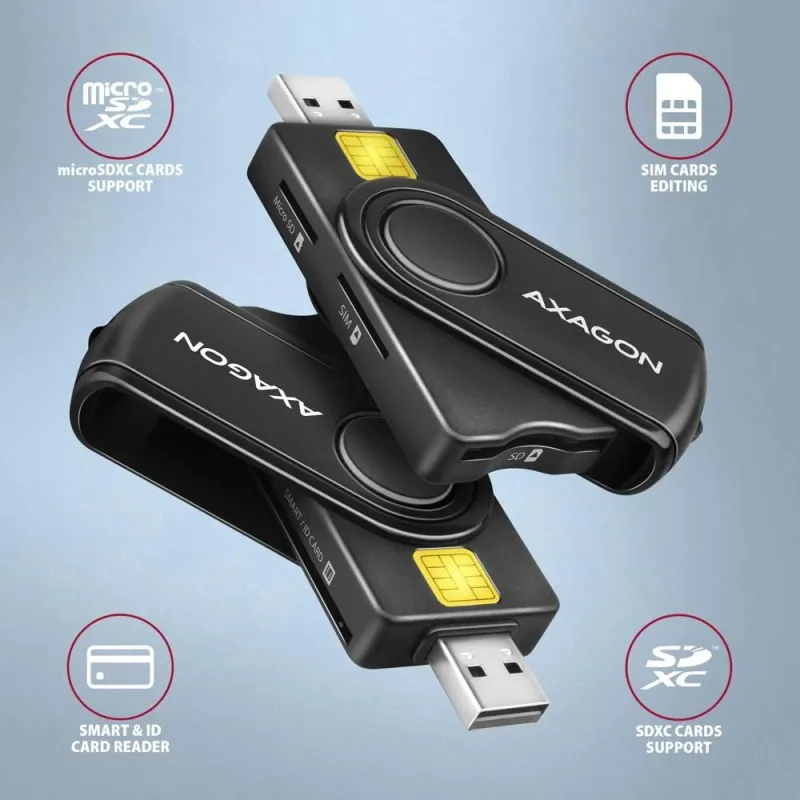Card reader usb-c+usb2.0 4slot-smartcard cre-smp2a axagon