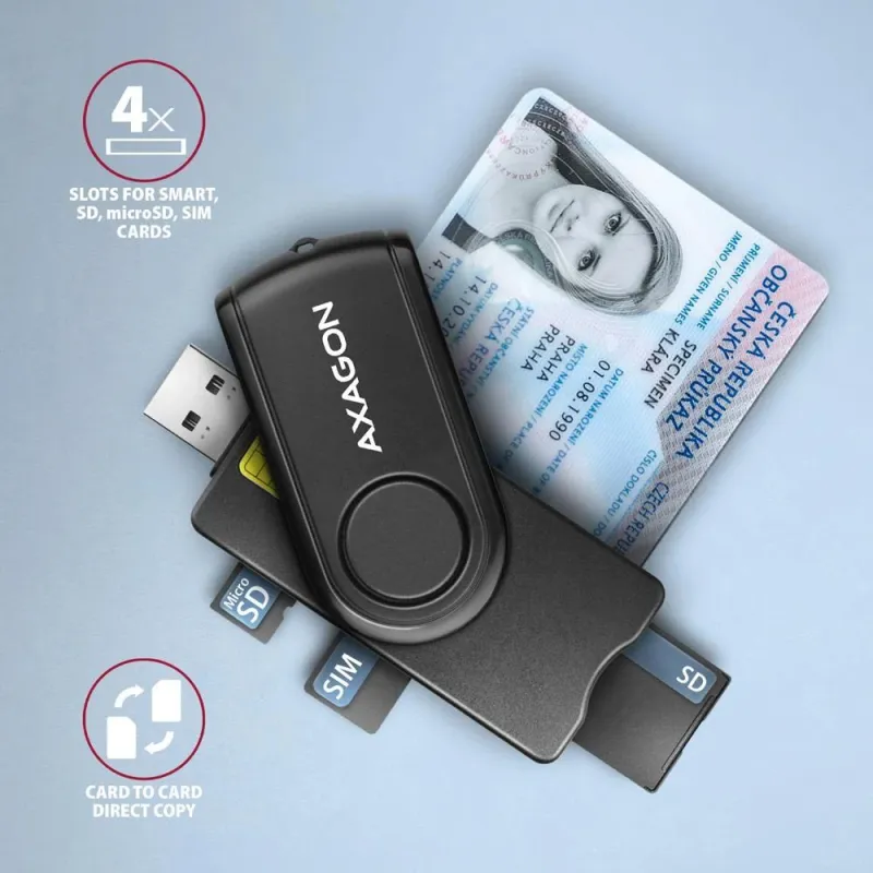 Card reader usb-c+usb2.0 4slot-smartcard cre-smp2a axagon