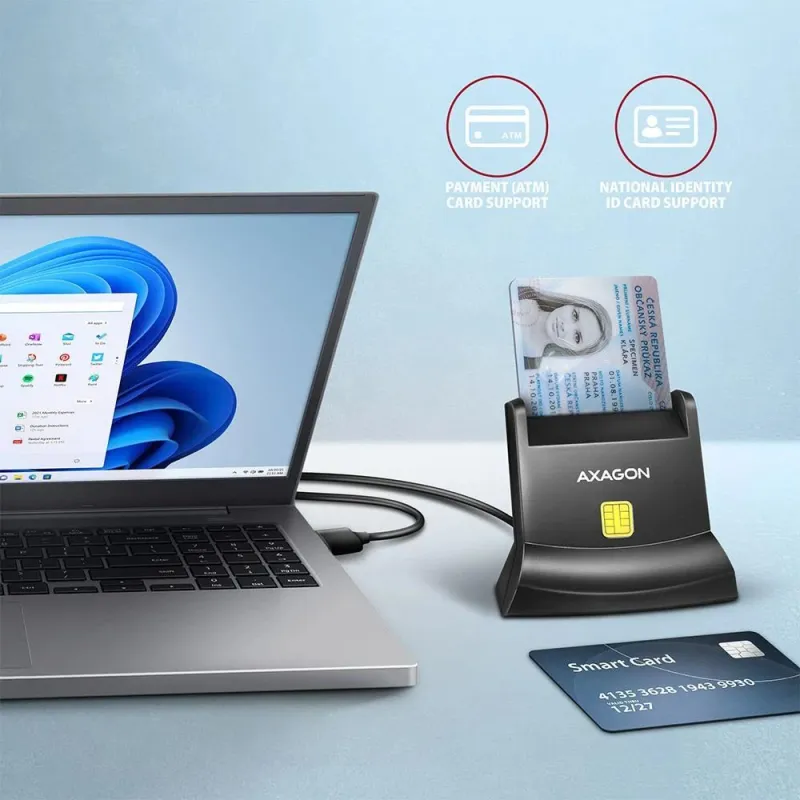 AXAGON Universal desktop USB contact Smart card-ID card reader with long, USB-A cable - CRE-SM4N