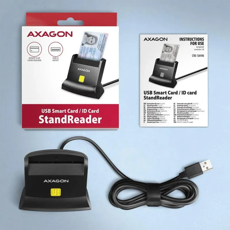 AXAGON Universal desktop USB contact Smart card-ID card reader with long, USB-A cable - CRE-SM4N