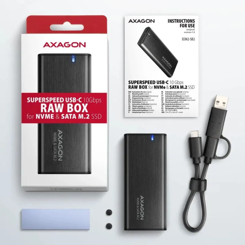 Ssd acc enclosure m.2 nvme-sata usb-c eem2-sb2 axagon