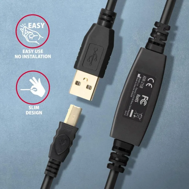 Cable usb2.0 a-m-b-m active-15m adr-215b axagon
