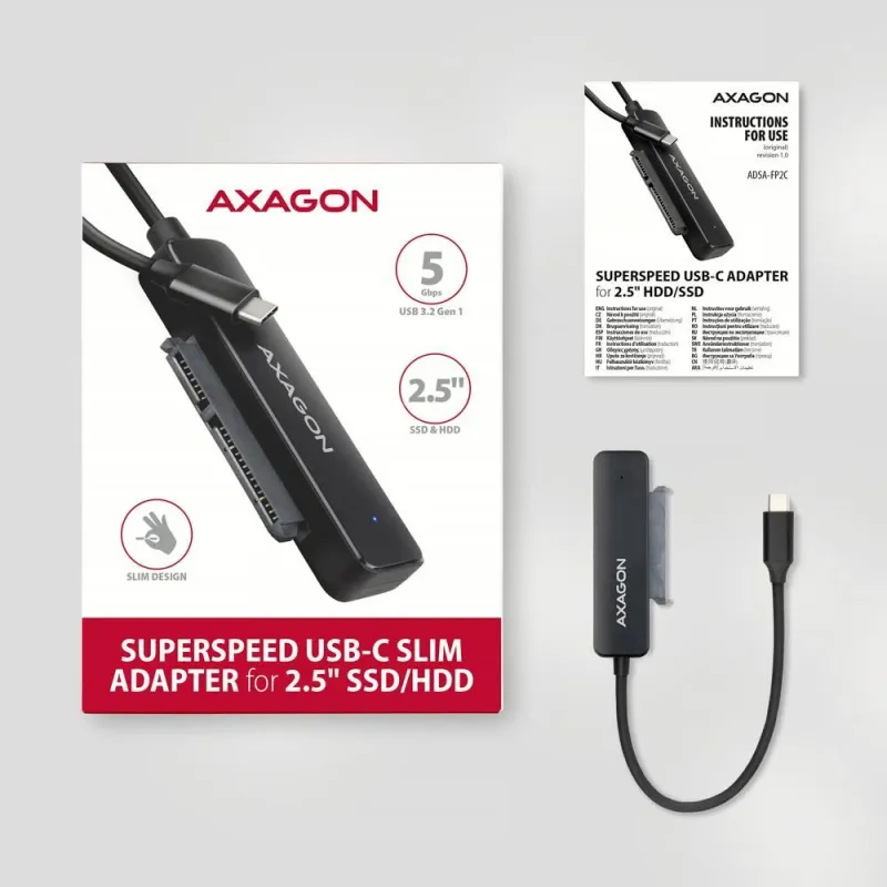 Ssd acc adapter usb-c-sata-5gbps 0.2m adsa-fp2c axagon