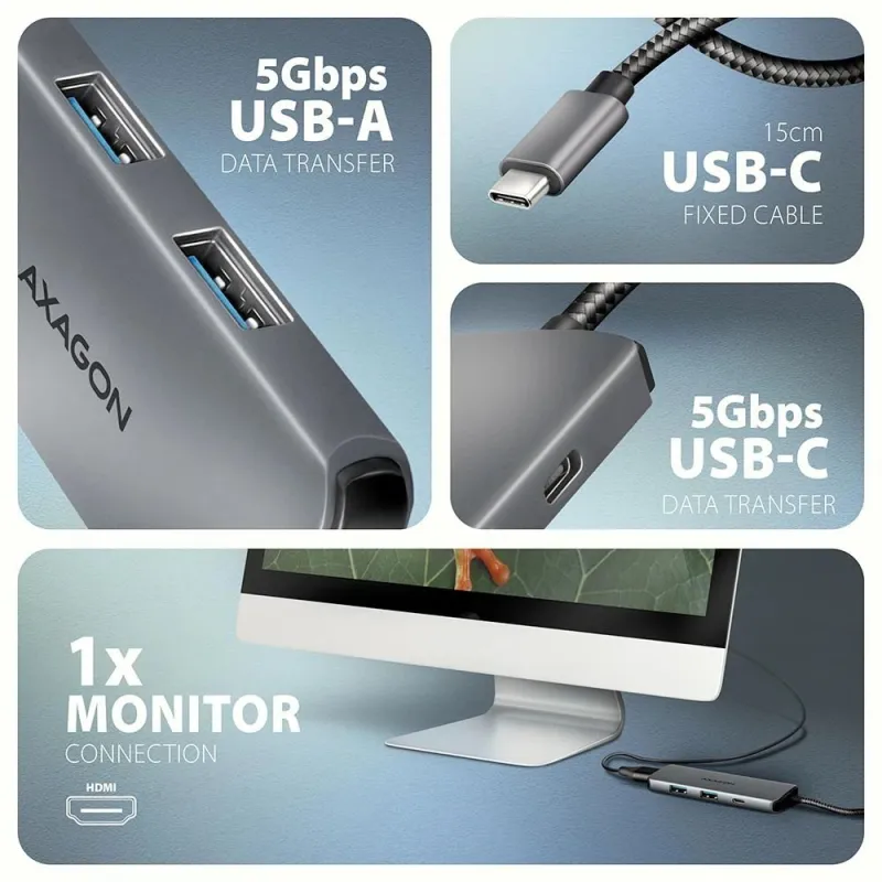 I-o hub usb-c 5in1 8k-0.15m hmc-5h8k axagon