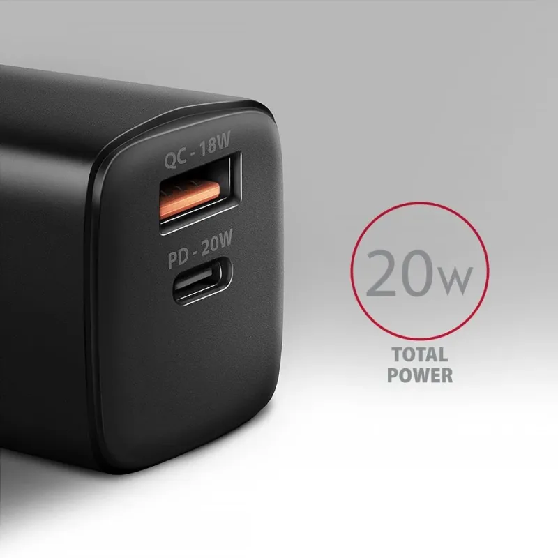 Mobile charger wall usb 20w-2port black acu-pq20 axagon