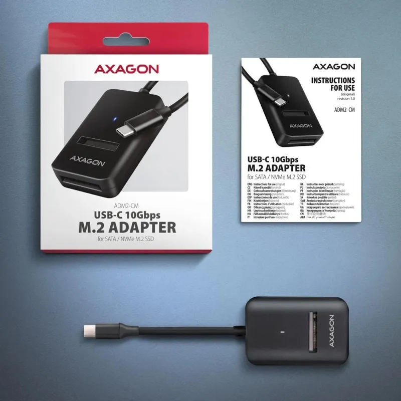 Ssd acc adapter usb-c-m.2-10gbps 0.1m adm2-cm axagon