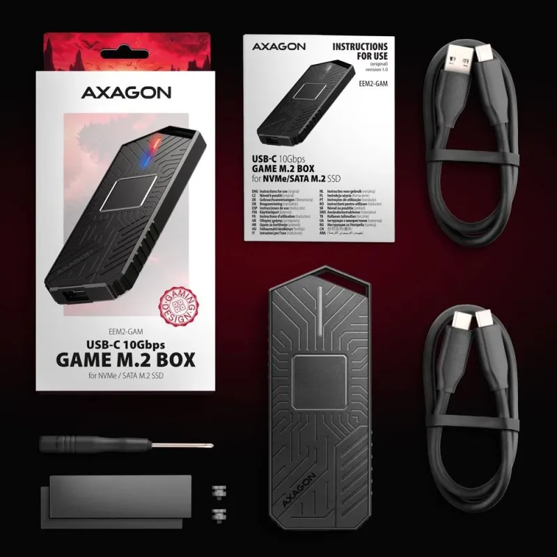 Ssd acc enclosure m.2 nvme-sata usb-c eem2-gam axagon