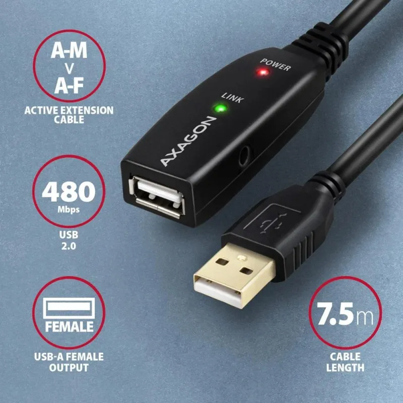 Cable usb2.0 a-m-a-f active-7m adr-207 axagon