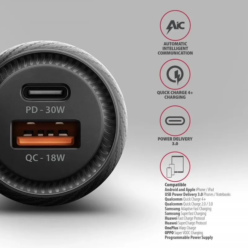 Mobile charger car usb 2port-48w pwc-pq48 axagon