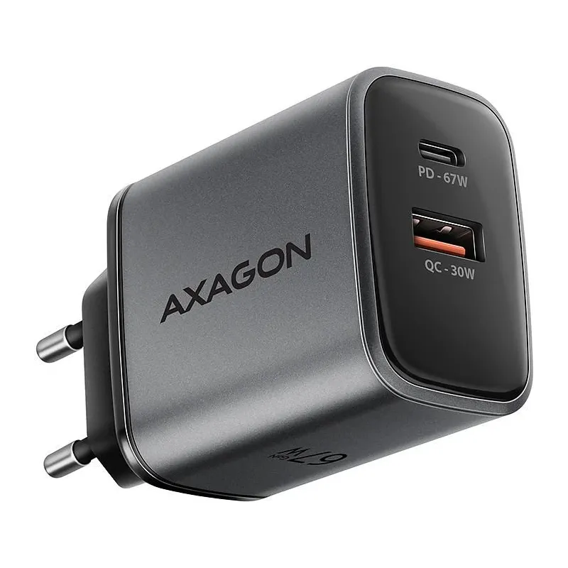 Mobile charger wall usb 67w-gan 2port acu-pq67 axagon