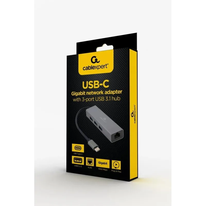 I-o adapter usb-c to lan rj45-usb hub a-cmu3-lan-01 gembird