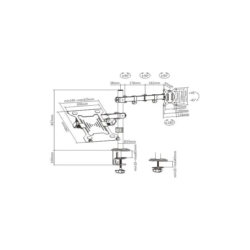 Display acc mounting arm-nb tray ma-da-03 gembird