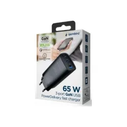 Cablexpert 3-port 65 W GaN USB PowerDelivery fast charger - TA-UC-PDQC65-01-BK