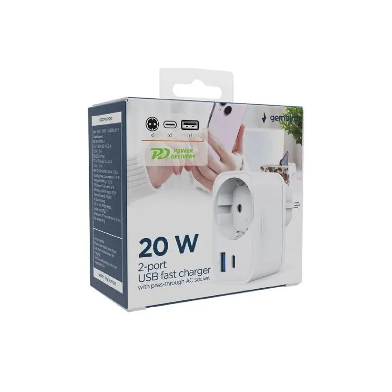 Charger usb universal 20w wht-2p ac ta-acpdqc20-01-w gembird
