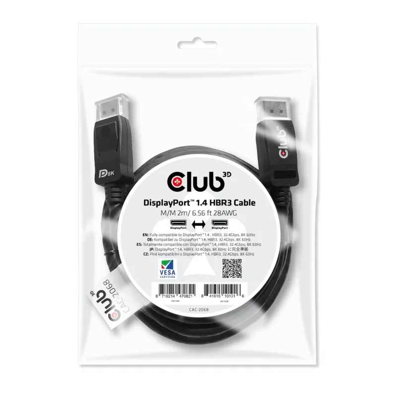 Cable dp to dp 2m-m-m cac-2068 club3d