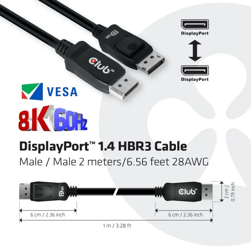 Cable dp to dp 2m-m-m cac-2068 club3d