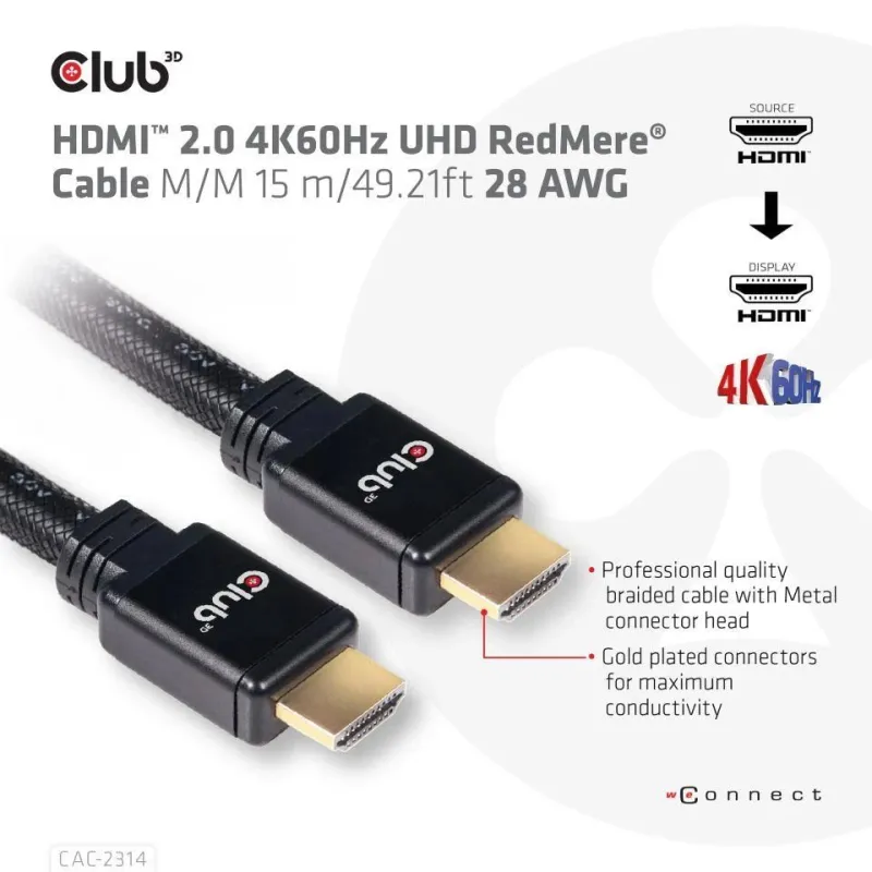 Cable hdmi 15m-m-m cac-2314 club3d