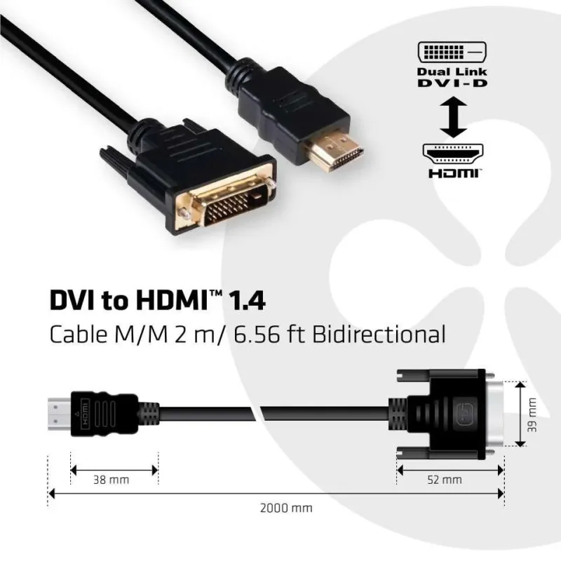 Cable dvi-d to hdmi 2m-m-m cac-1210 club3d