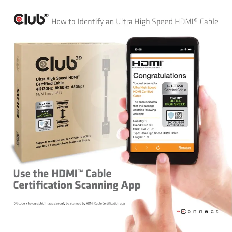 Cable hdmi to hdmi 1m-m-m cac-1371 club3d