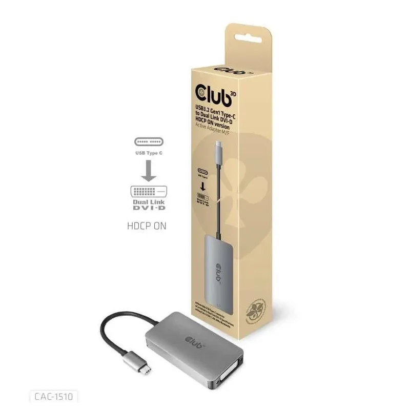 I-o adapter usb-c to dvi-d-active m-f cac-1510 club3d