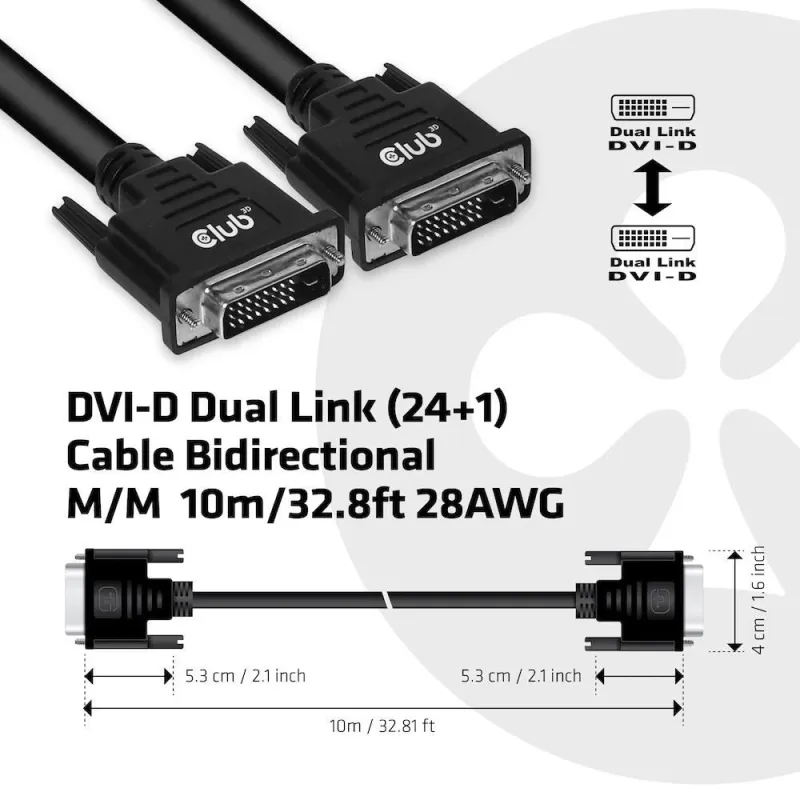 Cable dvi-d to dvi-d 10m-m-m cac-1220 club3d